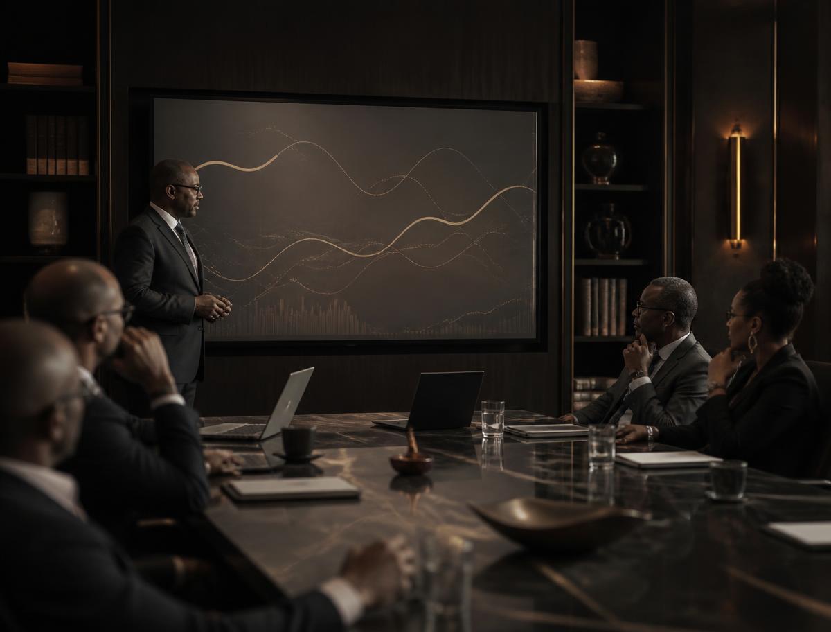 Dirigeants africains analysant un tableau de bord de performance